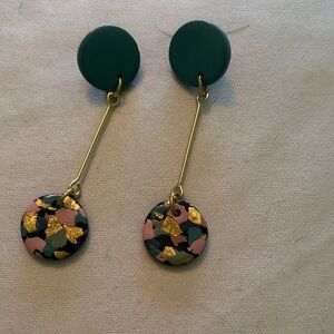 Green and Gold Dangle Earrings
